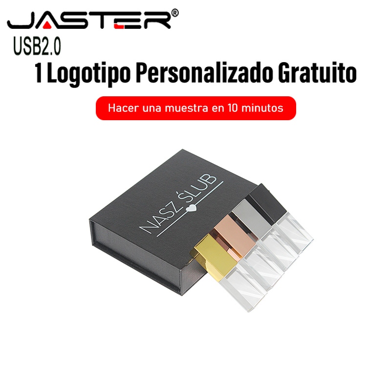 JASTER (1 Pcs Logotipo Grátis) USB 2.0 Flash Drive 128 Gb Cristal + Caixa Preta Pendrive 64 Estúdio De Fotografia Flashd