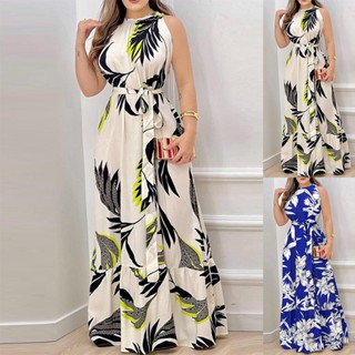 Vestido De Festa Longa Feminino Primavera Verão Moda Folha Impressão Diariamente De Férias Maxi