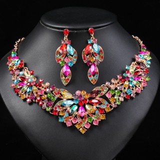 Conjunto De Jóias Femininas Joias De Noiva Para Casamento Colar De Cristal Austríaco E Brincos Em Forma，Colar De Jóias De Cristal Feminino De Moda Fancy Fashion