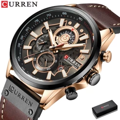 CURREN Top Luxo De Alta Qualidade De Temperamento Cinta De Couro Estilo Empresarial Tendência De Moda Original Quartzo Genuíno À Prova D'água Relógio Multifuncional Masculino 8380