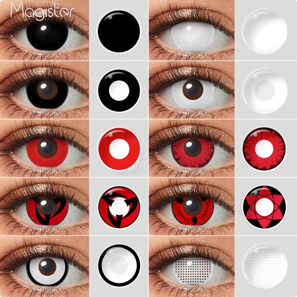 Magister 2 pcs role-playing lentes de contato Cosplay coloridas Lentes de contato preto vermelho branco