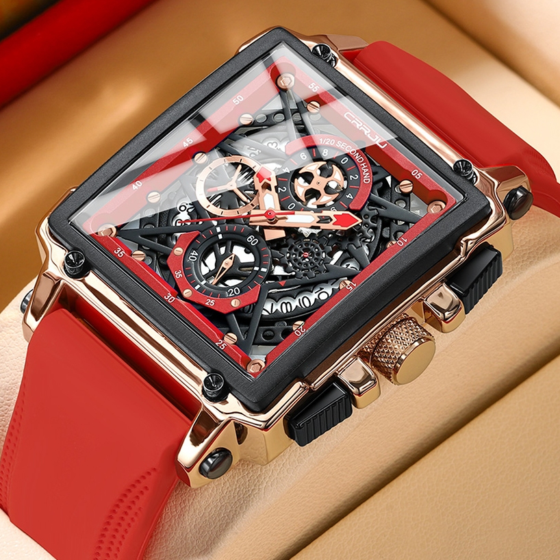 Novo CRRJU Relógios Homens Cronógrafo Quadrado Discagem Faixa De Silicone Esportivos Quartzo À Prova D'água 2312 XC