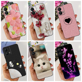 Motorola Moto G53 G73 G73 2023 Capa Pintada Com Flor De Gato MotoG53 MotoG73 5G Capas De Telefone Pretas De Silicone Macio