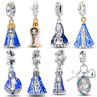 925 Prata Esterlina A Virgem Maria Emaranhado Encanta Pérolas Em Forma De Pulseira Original Colar Pingentes Marcação De Jóias