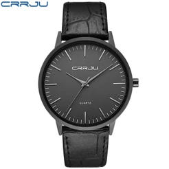 Relógios De Luxo Para Homens CRRJU Ultra Fino À Prova D'água Couro De Quartzo Esportivo 2117 X