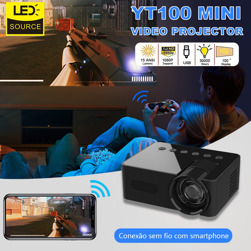 Projetor YT100 Mini Android Wifi Portátil Inteligente Para Exterior Full HD1080P De Filme De Home Theater Sem Fio Da Mesma Tela