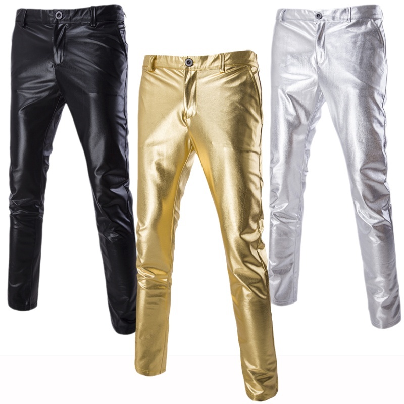 Calças De Couro Douradas Masculinas Brilhantes Terno Dourado Fashion Party Club Fantasia De Dança Do Cantor