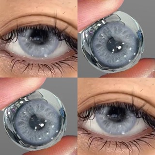 1 Par De Lentes De Contato Cosméticas Coloridas Cinza Azul 14,00mm De Diâmetro Com Estojo Uso Anual