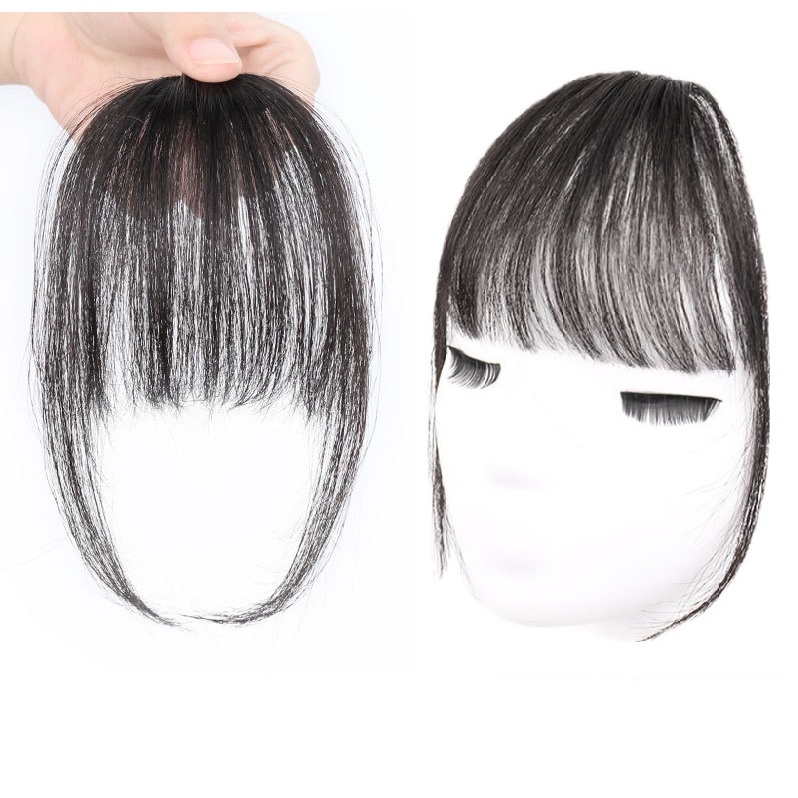 100 % Cabelo Humano Plano See-Through Bang Fringe Francês , Preto Natural , Marrom Escuro Claro