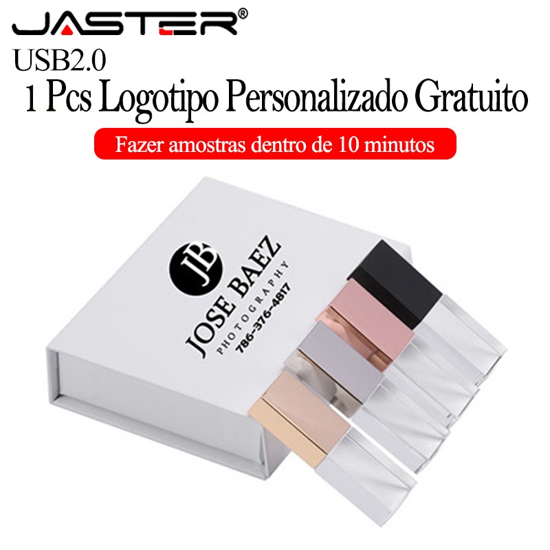 JASTER (1PCS Logotipo Gratuito) Crystal + Box USB 2.0 Flash Drive 128GB Memória Fotográfica De Construção Stick 64GB Pen em Oferta na Shopee