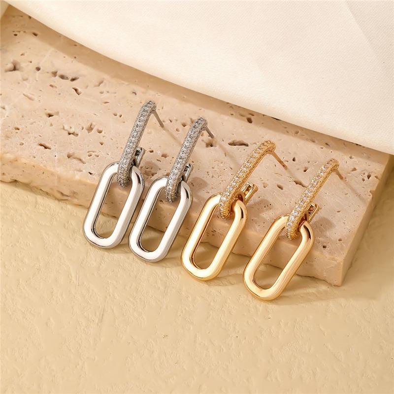 Brincos Requintados Incrustados De Diamantes Para Mulheres | Design Elegante De Botão Duplo De Duas Seções