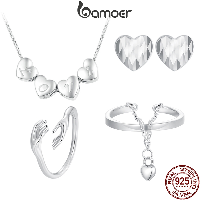 Bamoer 925 Sterling Sliver Jewelry Set Colar E Brincos Anel Guardião Do Amor Coleção De Contas De Charme Presentes Para Mulheres
