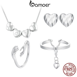 Bamoer 925 Sterling Sliver Jewelry Set Colar E Brincos Anel Guardião Do Amor Coleção De Contas De Charme Presentes Para Mulheres