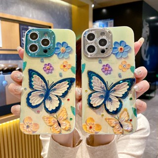 Para iPhone 15 Pro Max 14 13 12 14pro 13promax 14Plus 15 Plus Borboleta Da Moda Flores Coloridas Glitter À Prova De Choque Caixa Do Telefone Com Filme Protetor Lentes