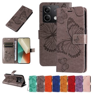 Caixa Para Xiaomi 14 Pro Redmi 13C Carteira Com Padrão De Borboleta Flip Case Slots Porta-Objetos