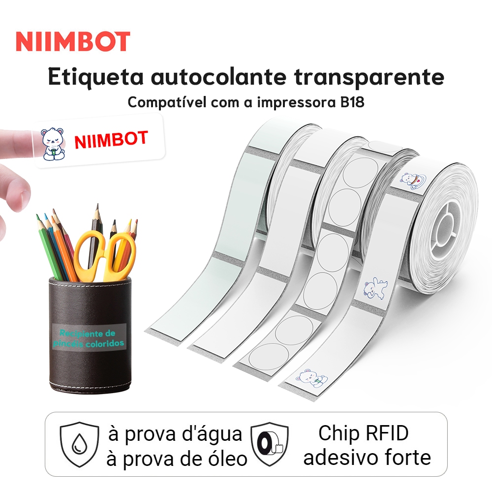 NIIMBOT B18 PET Rótulo Cor Rolos De Papel Térmico Fita Branco Preto Vermelho Azul 16 Metros Por Rolo Para Impressora De Mini Adesivo