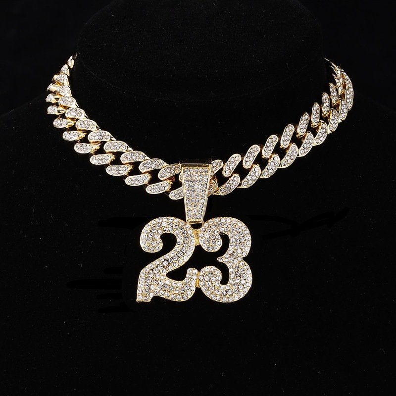 Novo Corrente Cravejada Colar Hip Hop Ice Diamante Número 23 Pingente Personalidade Masculino Cadeia Cubana