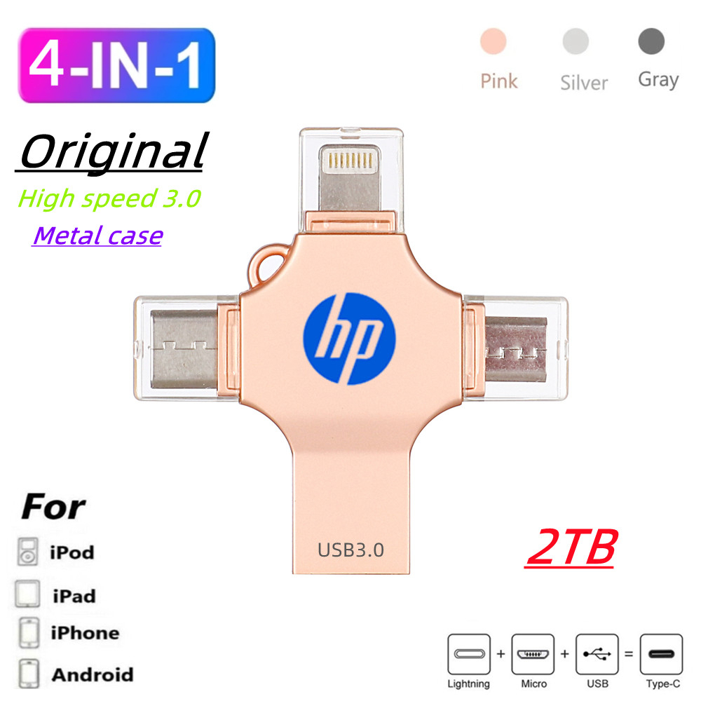 2TB OTG flash drive Impermeabilização Metálica USB3.0/Type-C/Micro/i/O/S 4 Portas 1TB 512GB 256GB Pendrive De Velocidade Rápida Para Telefone PC ipad
