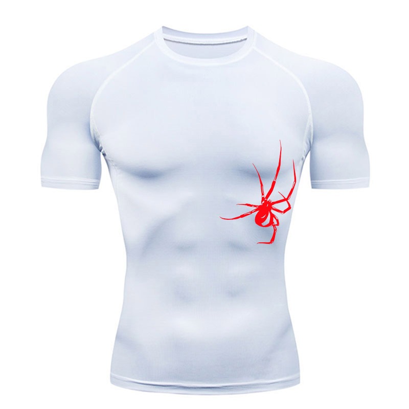 Camiseta De Verão Manga Curta Compressão Masculina Ginástica Esportiva Branca Top Fitness Sportswear