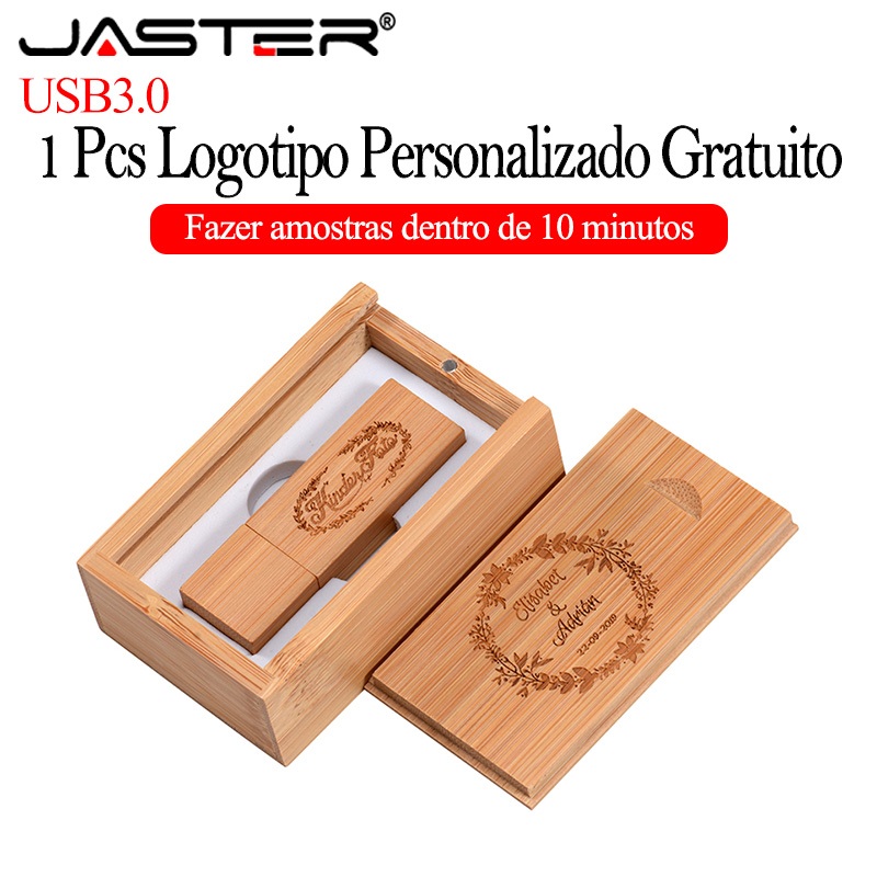 JASTER (1PCS Logotipo Gratuito) Unidade Flash USB 3.0 De Madeira 64GB Memória Fotográfica Stick 32GB + Pen Drive Caixa 1