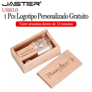 JASTER (Logotipo Personalizado Gratuito) USB 3.0 Flash Drive 128GB Memória De Presente De Casamento Stick 64GB Crystal + Box Pen 32GB Pendrive De Gravação A Laser De Madeira 16GB Mini U Disco 8GB 4GB