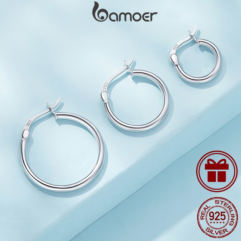Bamoer Brincos Minimalistas Prata 925 Grande com 3 Tamanhos para Presente Feminino​ em Oferta na Shopee
