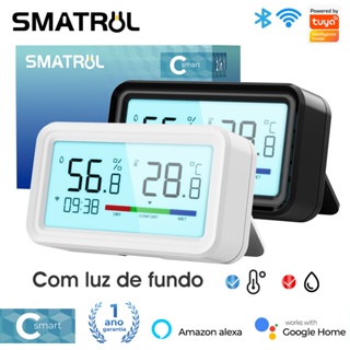 SMATRUL Tuya Smart Home Digital Sem Fio Higrômetro Para Uso Interno Monitor De Sensor Com Luz De Fundo Aplicativo Remoto De Voz Alexa Google Notification Alarm em Oferta na Shopee