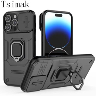 Para O iPhone 13 14 15 Pro Max Case Slide Lens Camera Ring Armadura Magnética À Prova De Choque Tampa Traseira Apple Plus Casing