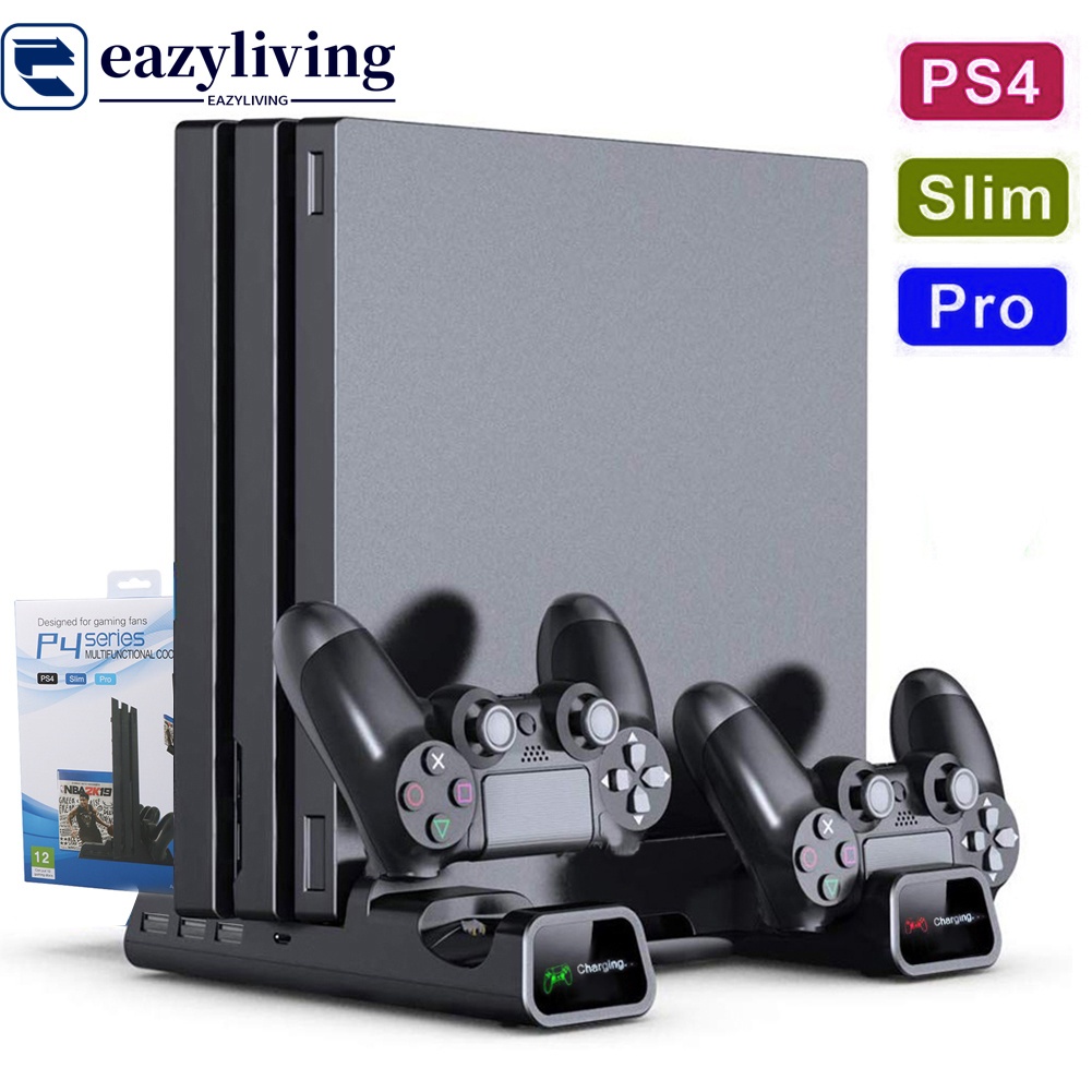 EL PS4/PS4 Pro Slim Controller Charger Console Carregador De Refrigeração Vertical Estação De Carregamento Do Suporte De 2 Ventilador 12 Jogos Armazenamento