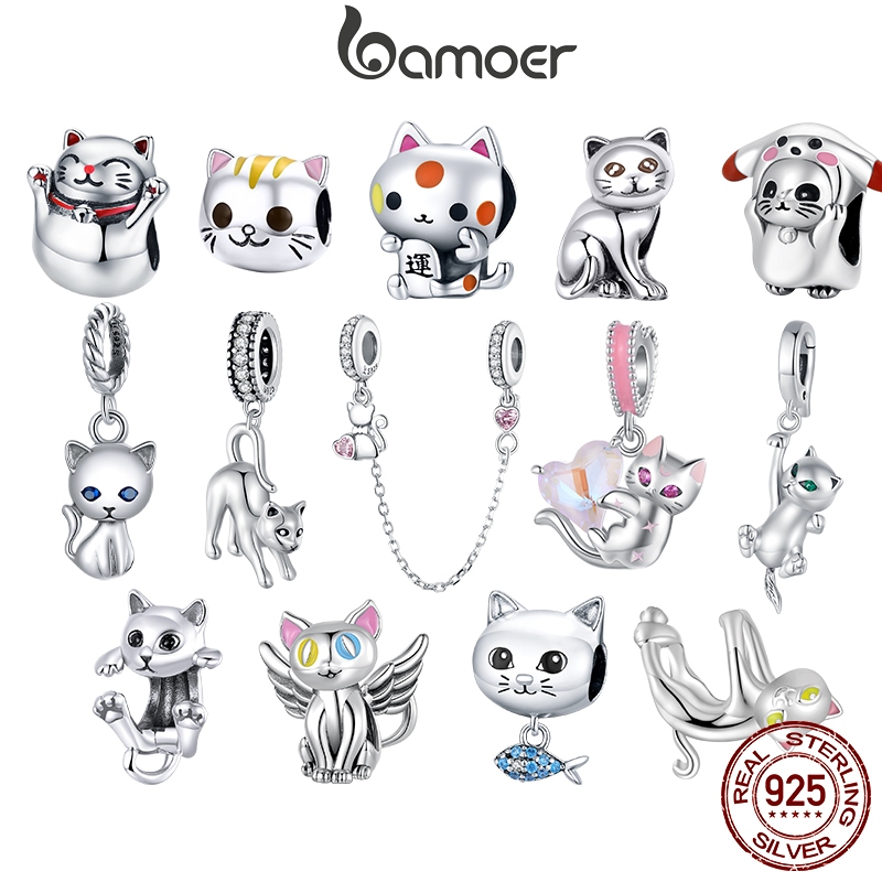 Bamoer 925 Sterling Sliver Charms Pendants Design Animal Cute Cat Collection Acessórios Para Pulseiras DIY SCC2572 em Oferta na Shopee