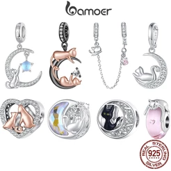 Bamoer 925 Sterling Sliver Charms Pendants Design Animal Cute Cat Collection Acessórios Para Pulseiras DIY