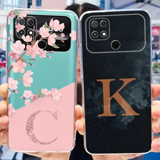 Para Xiaomi Poco C40 Case Luxury Flower Cartas Iniciais Soft Transparent Casing Mi C 40 PocoC40 Capa De Telefone