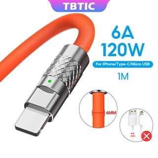 Cabo De Carregamento Rápido USB TBTIC 6A 120W Para IPhone Micro Tipo C De 8 Pinos Fio Huawei Xiaomi