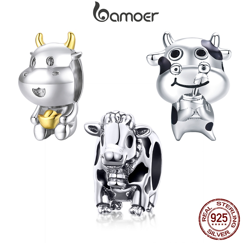 Bamoer 925 Sterling Sliver Charms Pendants Design Animal Cute Cow Collection Acessórios Para Pulseiras DIY em Oferta na Shopee