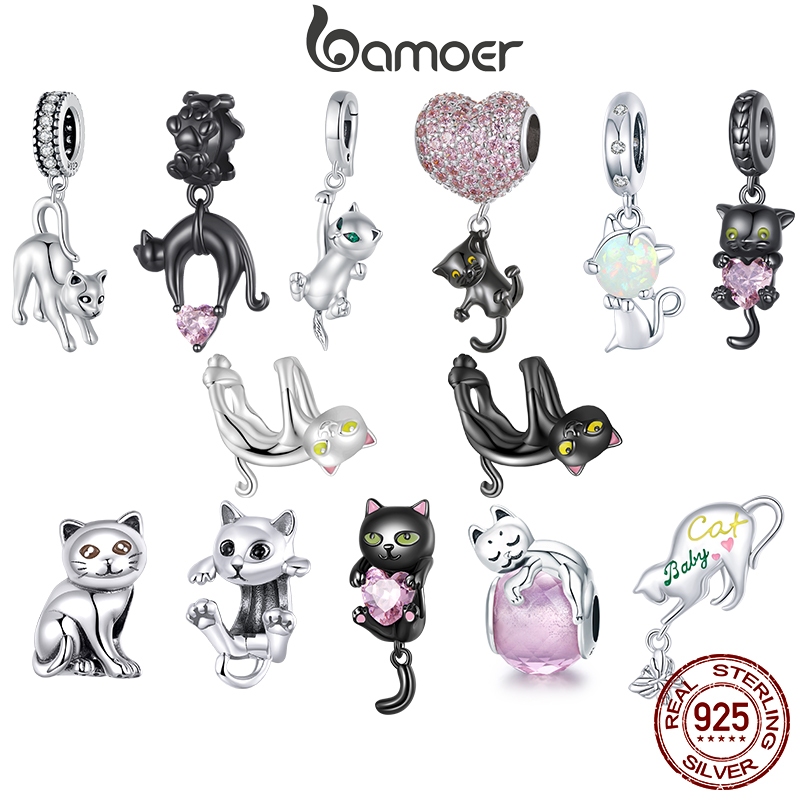 Bamoer 925 Sterling Sliver Charms Pendants Design Animal Cute Cat Collection Acessórios Para Pulseiras DIY SCC2572 em Oferta na Shopee