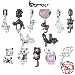Bamoer 925 Sterling Sliver Charms Pendants Design Animal Cute Cat Collection Acessórios Para Pulseiras DIY SCC2572