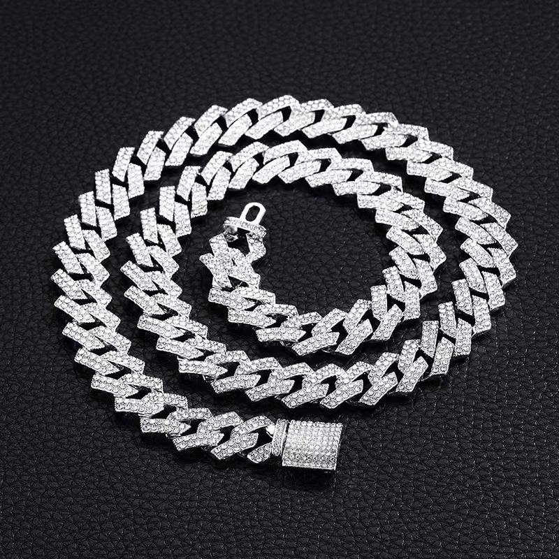 Novo  Corrente Cravejada 15Mm Ice Colar De Homens Hip Hop Colar De Diamante Cadeia Cubana Cadeia Homens Rhinestone Brace