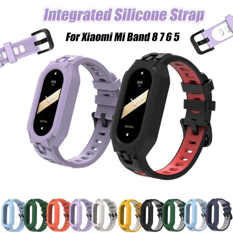 Pulseira De Silicone Integrada Para Xiaomi Mi Band 10 9 8 7 6 5 Case Sports Smartwatch Substituição Smart Band9 Band8 Ba