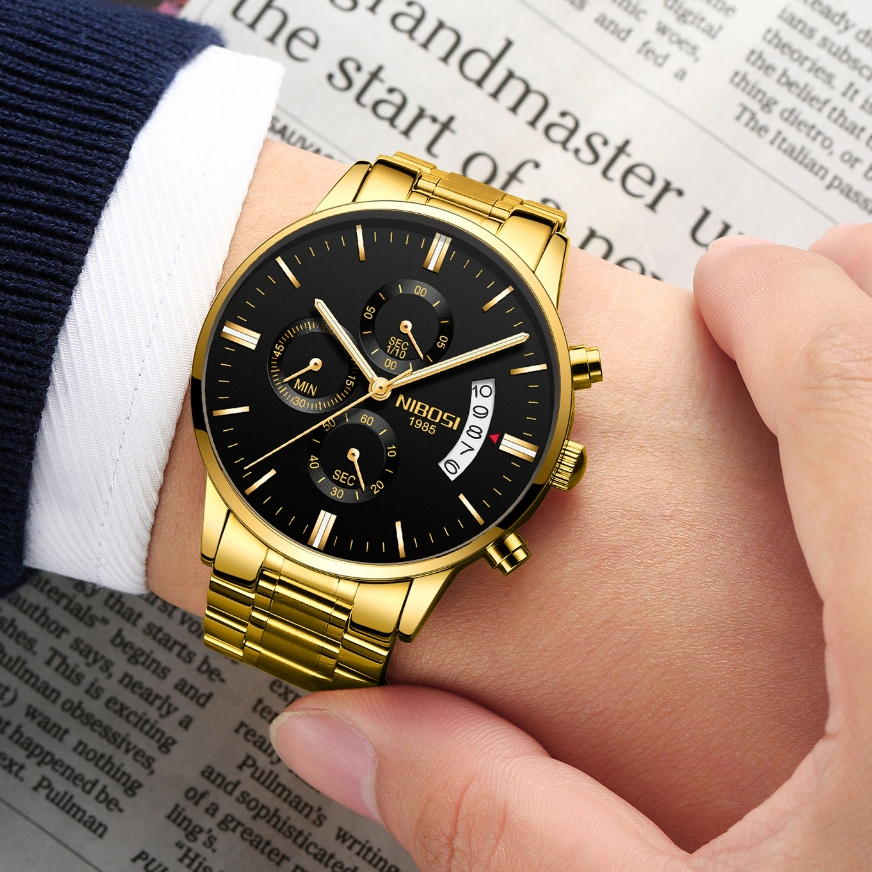 Relógio de Pulso NIBOSI / Relógio de Quartzo em Aço Inoxidável Luxuoso com Cronógrafo Militar/Executivo Masculino em Oferta na Shopee