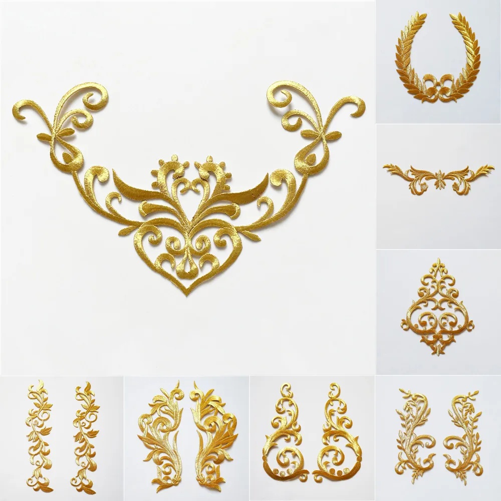 Ouro Prata Bordado Barroco Flor Apliques Ferro Costurar Em Remendo Para Casamento Vestido De Noiva Roupas Tecido Decoraç