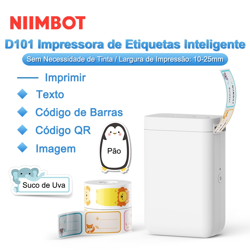 NIIMBOT D101 Impressora de Etiquetas Sem Fio Bluetooth, Rolo de Fita Térmica para Etiquetas, Etiqueta Adesiva, Criador de Etiquetas sem Tinta