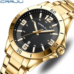 CRRJU Nova Marca Masculina Top Luxo Simples Moda Negócios Simulação Quartzo Aço Inoxidável Impermeável 5003 X