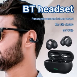Fone De Ouvido Sem Fio Clip De Condução Óssea Bluetooth 5.3 No Esportivo Fones Com Microfone