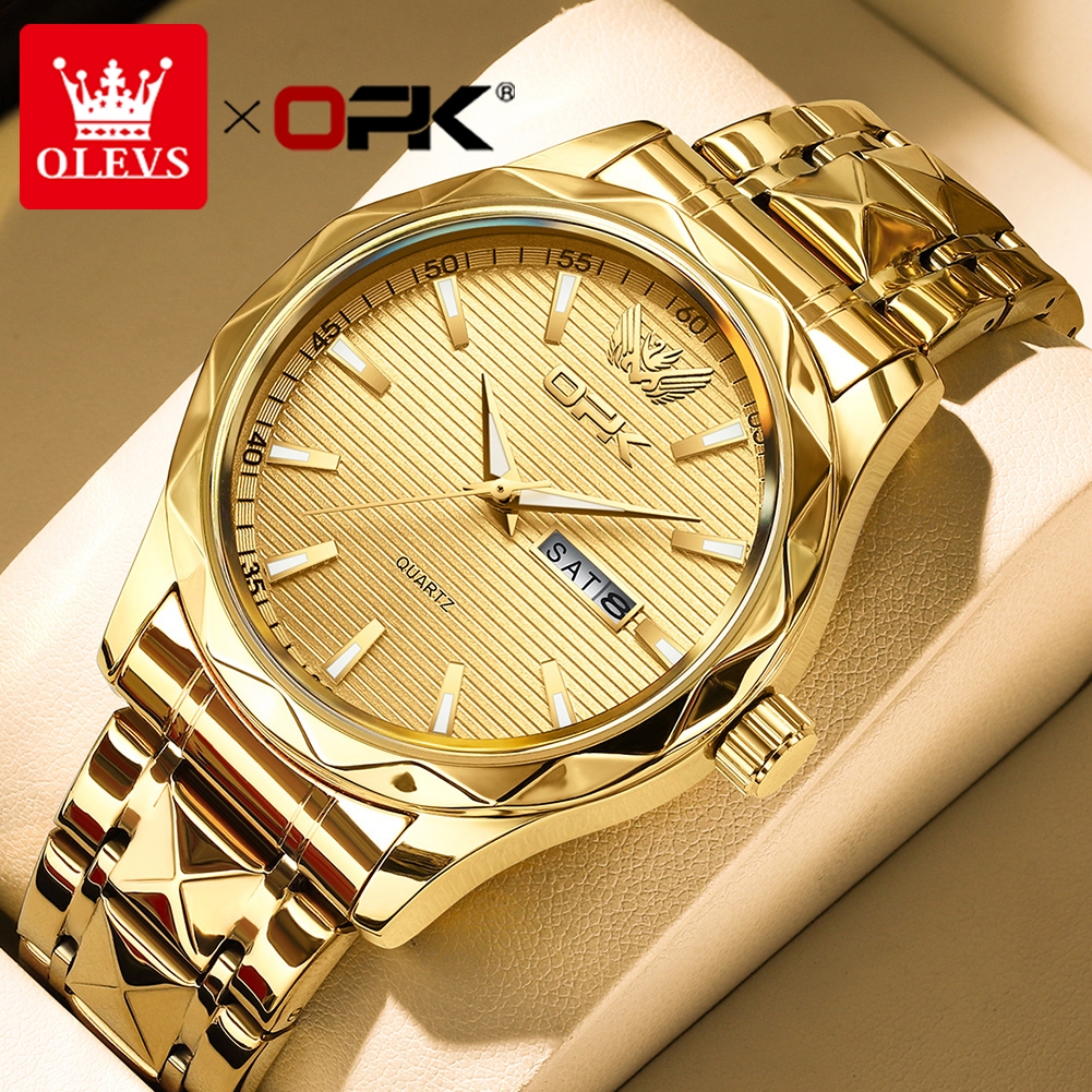 OLEVS 8164 Relogio Masculinos Luxo Prova D’água Original Dourado Esportivo De Aço Cronógrafo Quartzo - Watches