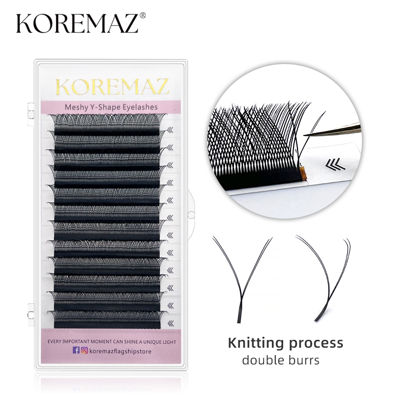 KOREMAZ 12 ROWS YY C/D/DD Mix Eyelashes Extension Set , Tecido Manual Premium Mink Extensão De Cílios Suaves De Luz Natural