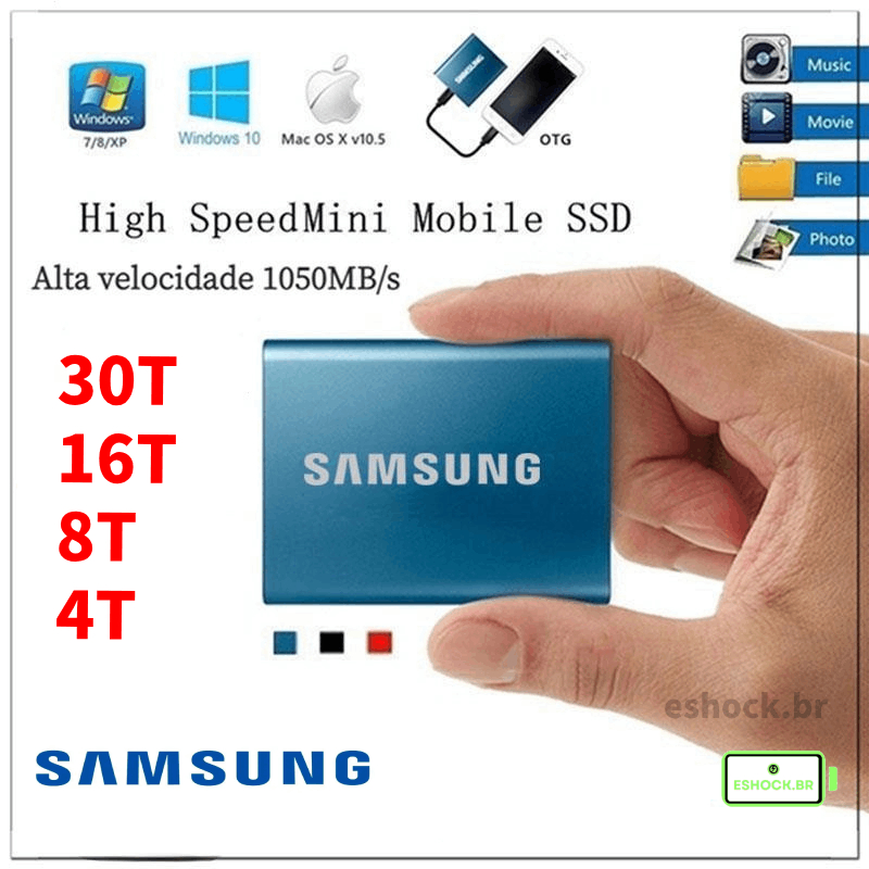 Disco Rígido Externo Samsung T5 SSD 16TB/8TB/4TB Adaptador USB 3.1 Tipo C 1TB/2TB/500GB HD