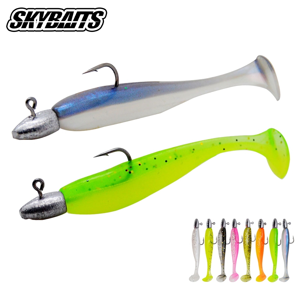 Skybaits5 Pçs/Lote T-tail Isca De Pesca Macia Combinada Com Ganchos De Cabeça De Jig Wobblers Artificiais Swimbait Equip