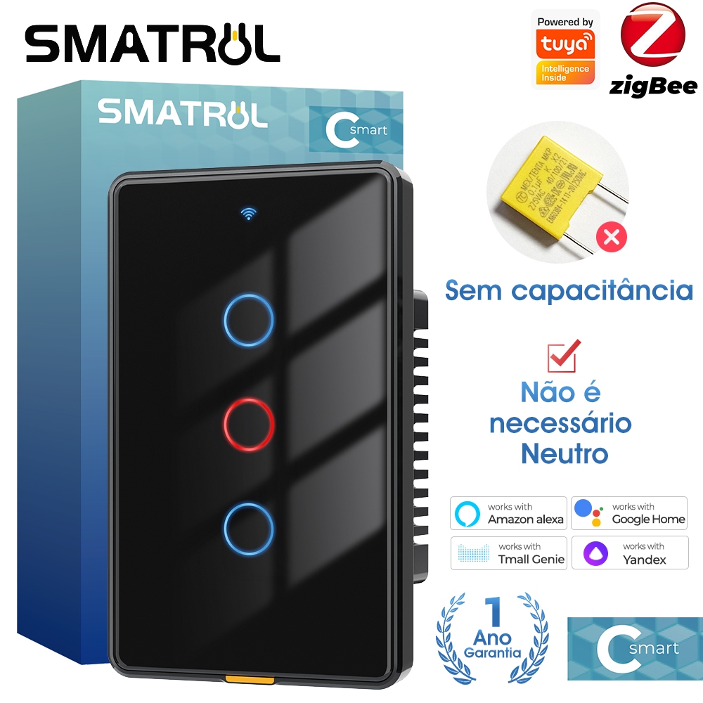 Tuya Zigbee Interruptor Inteligente De Toque De Luz Sem Relé Magnético De Parede De Fio Neutro US 100-250v Aplicativo De Voz Tmall Genie , Alexa , Google Home Necessidade De Capacitor