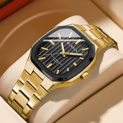 Novo Relógio Original CURREN Top Brand Design Único Square Vintage Dial Aço Inoxidável Ponteiros Luminosos Negócios De Lazer Quartzo Analógico À Prova D'água 8458 X