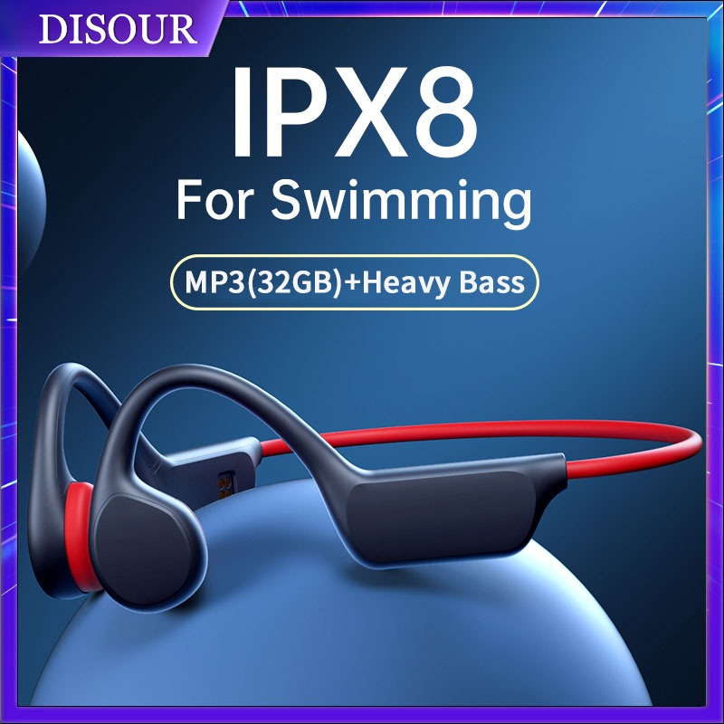 DISOUR Fones De Ouvido De Condução Óssea Bluetooth Sem Fio IPX8 MP3 Player À Prova D'água Com Microfone Especiais Para Natação E Mergulho